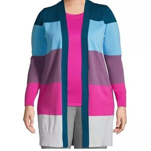 Lands' End open front cardigan multicolor color block Size 3X blue pink purple